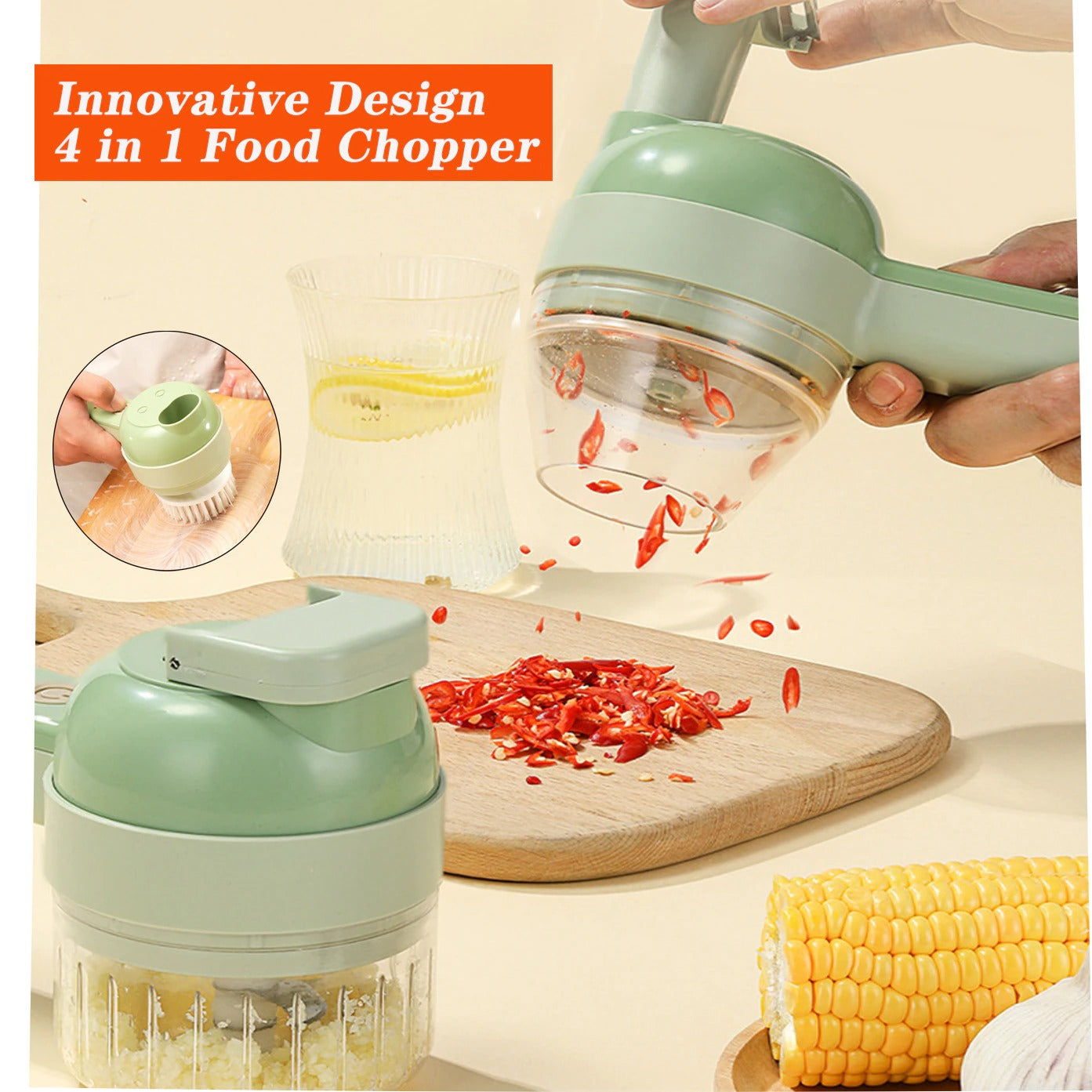 4 in 1 Rechargeable Electric Kitchen Chopper Garlic Masher Meat Grinder Mini Food Garlic Vegetable Crusher Slicer Rechargeable Food Processor