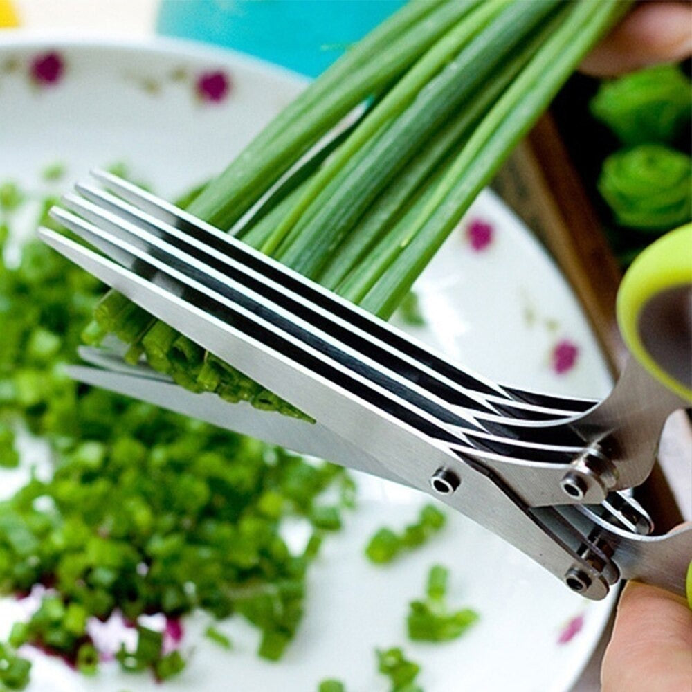 5 Layers Kitchen Scissors Stainless Steel Minced Scallion Shredded Herb Rosemary Chopped Cutter Tool Cut green onion vegetables