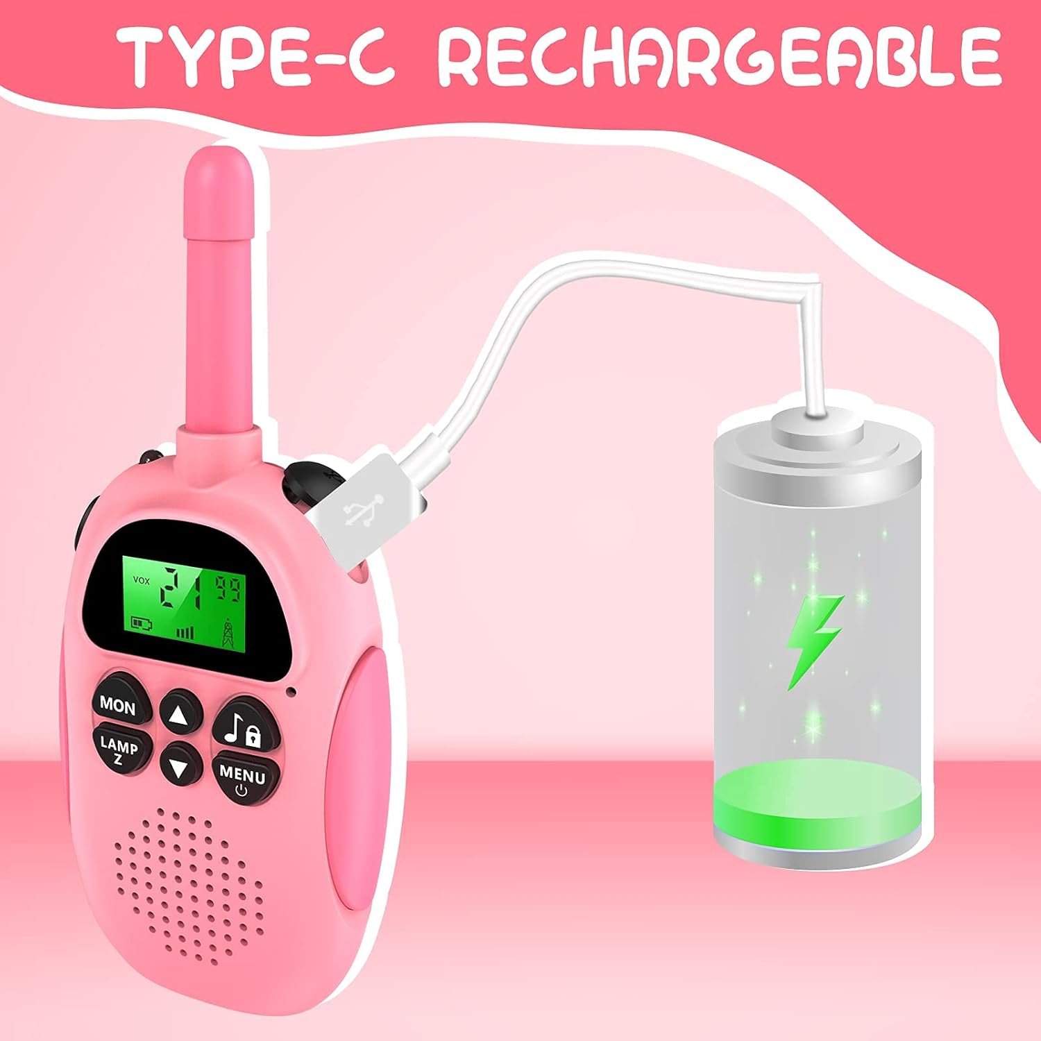 ULEWAY Walkie Talkie for Kids Rechargeable Radio 3km Range, Boy Girl Toy 4-12 Years 16 Channels, Walky Talky for Outdoor Adventure, Camping, Hiking 2 Pieces Pink Blue