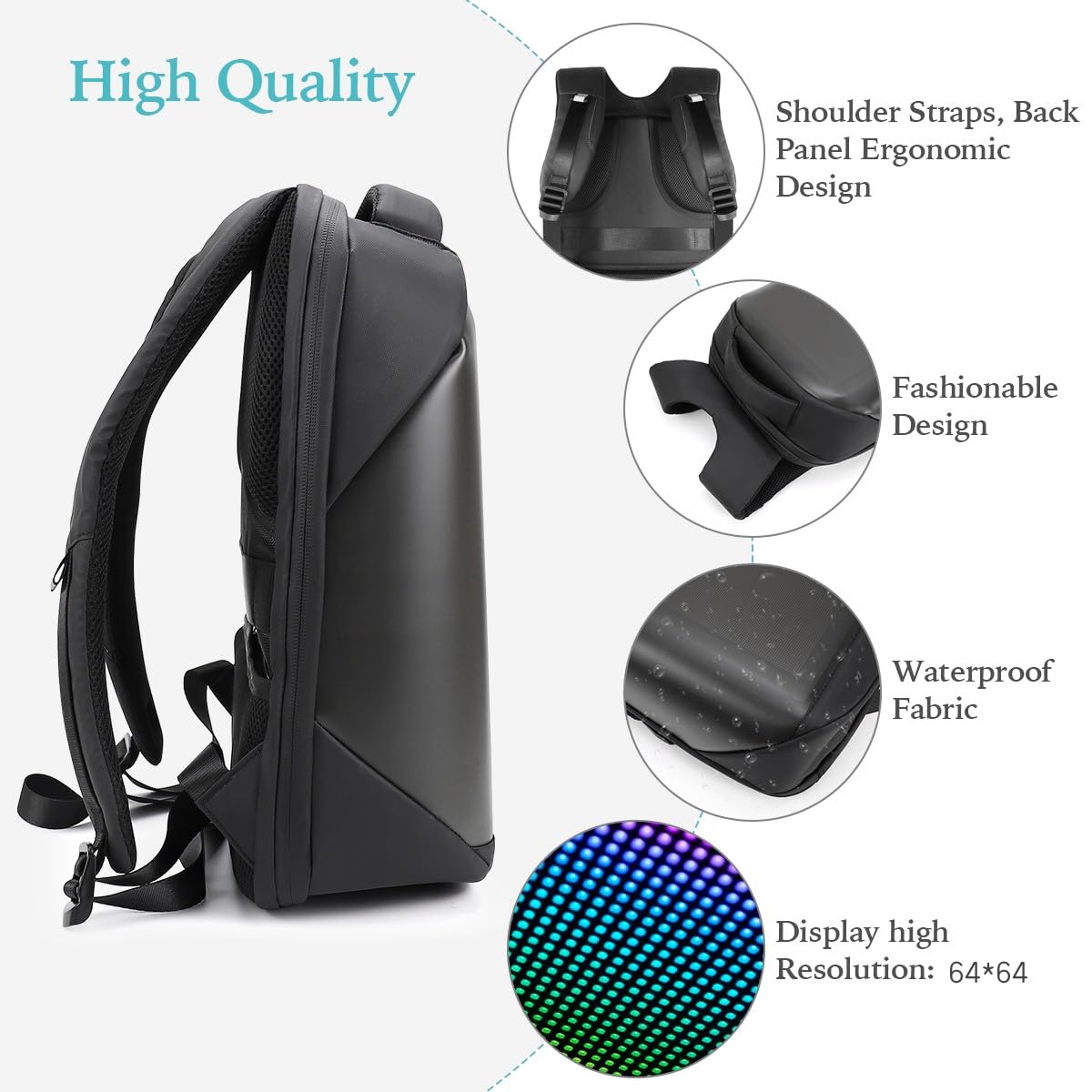 LED Backpack with DIY Programming for Motorcycle Travel and Camping 15.6 inches