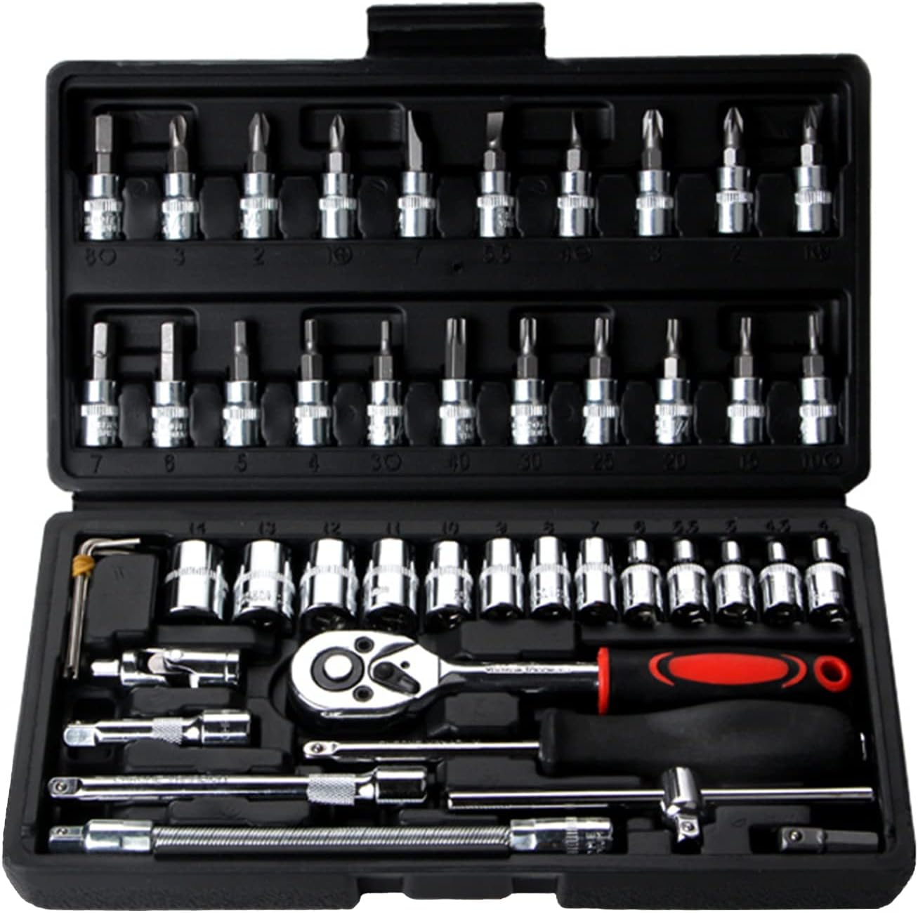 46 Pieces Ratchet Set Metric Tool Kit 1/4 Inch Wrench Handle Tool Set
