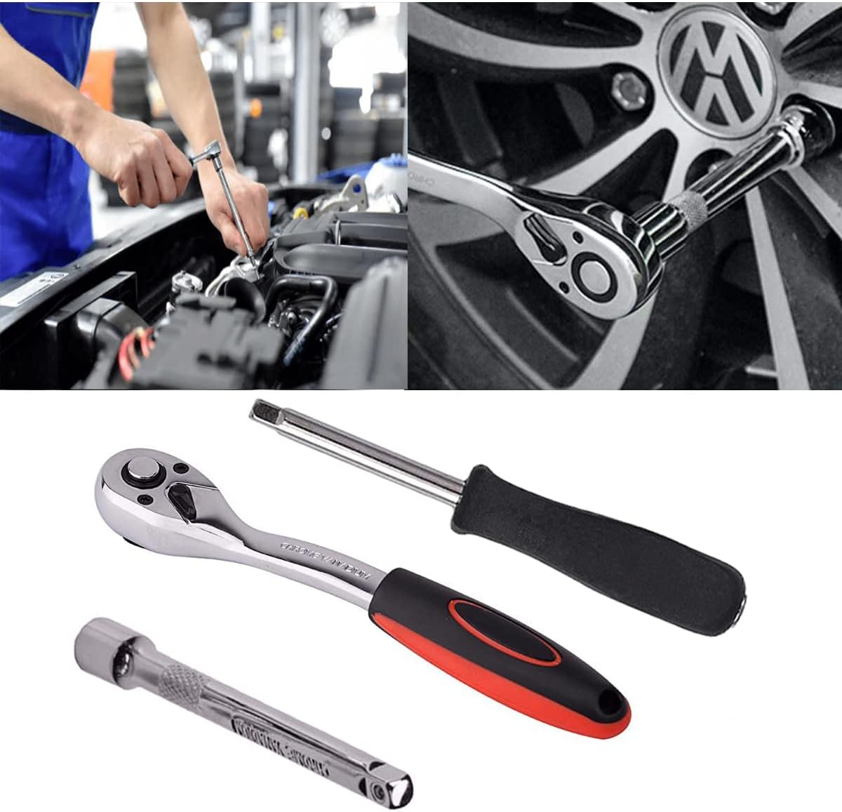 46 Pieces Ratchet Set Metric Tool Kit 1/4 Inch Wrench Handle Tool Set