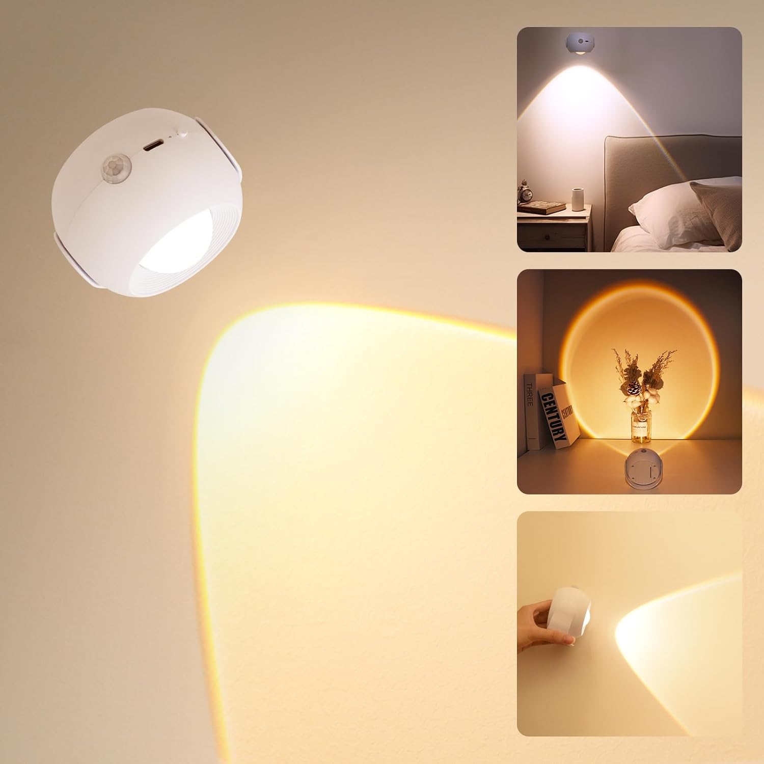 LED Wall Sconce Motion Sensor, 3 Color Sunset Lamp for Bedroom