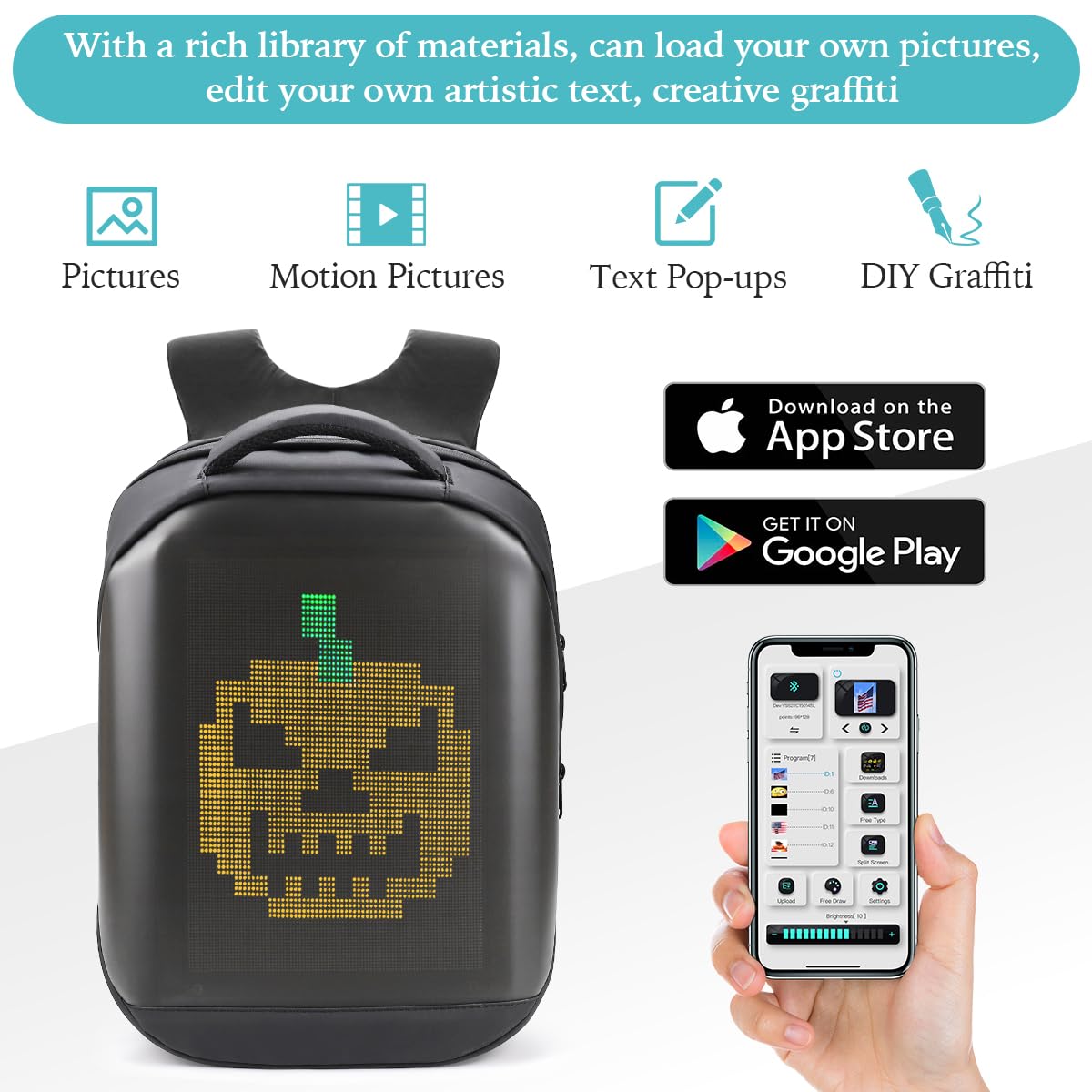LED Backpack with DIY Programming for Motorcycle Travel and Camping 15.6 inches