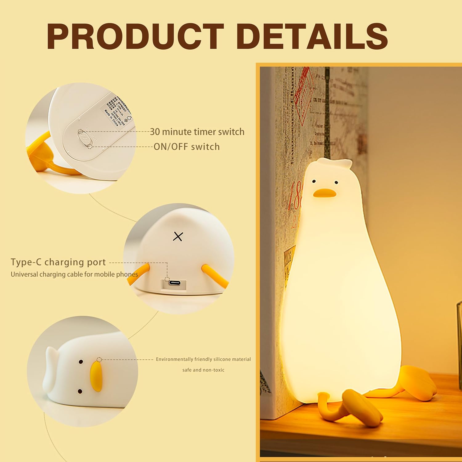 Flat Duck Night Light 3 Level Dimmable Nursery Nightlight