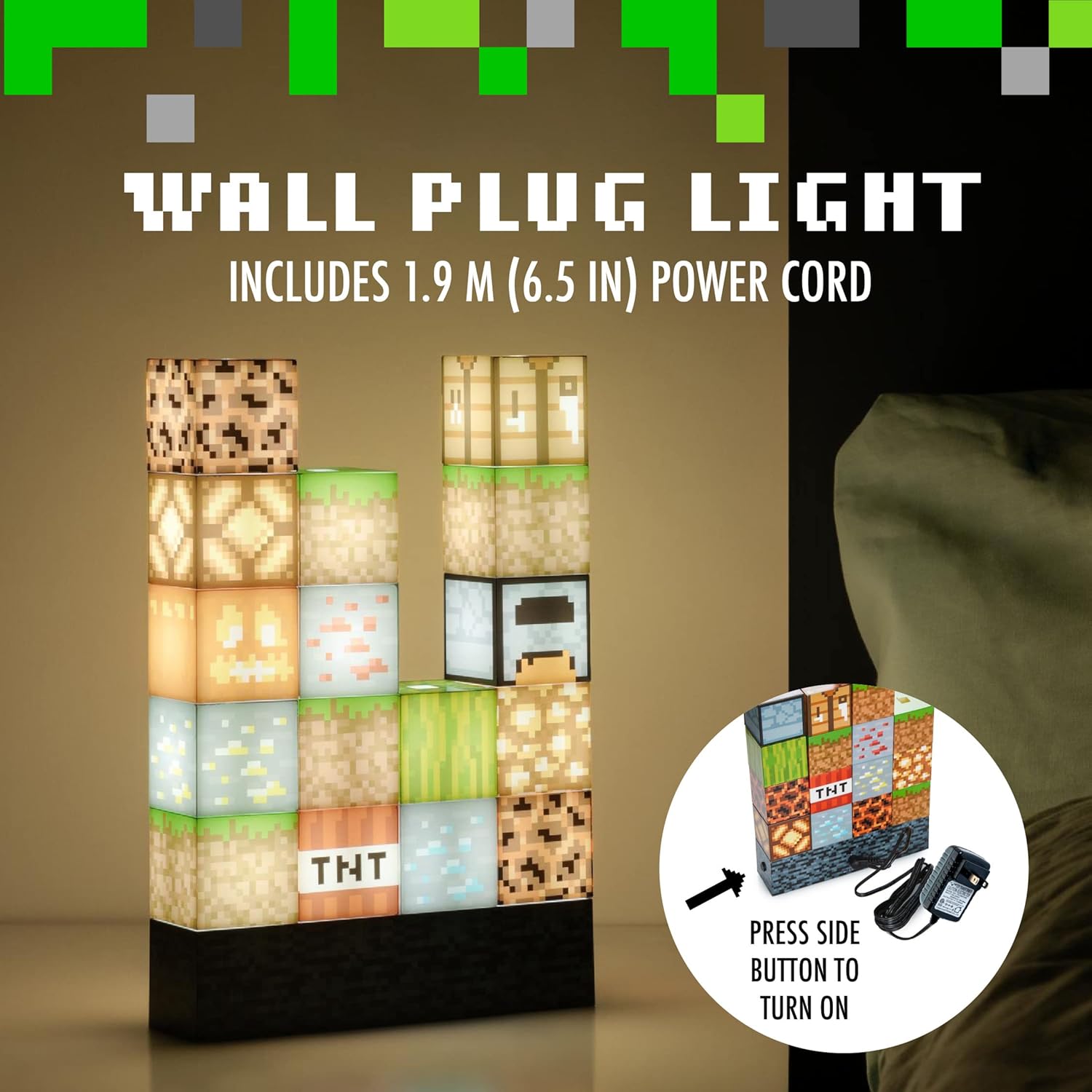 Minecraft DIY Building Blocks Night Light - USB Rechargeable LED Lamp