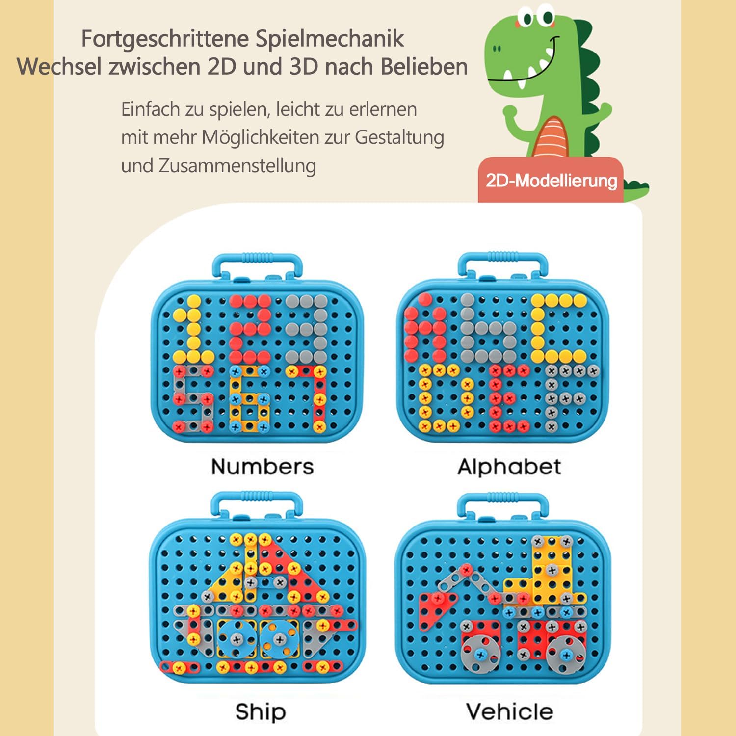 3D dinosaur puzzle including drill and tool box gift for boys and girls (211 pieces)