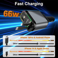 Thumbnail for 4-in-1 - Retractable Car Charger with Starry Light 120 Watt Fast Charger IOS and Android