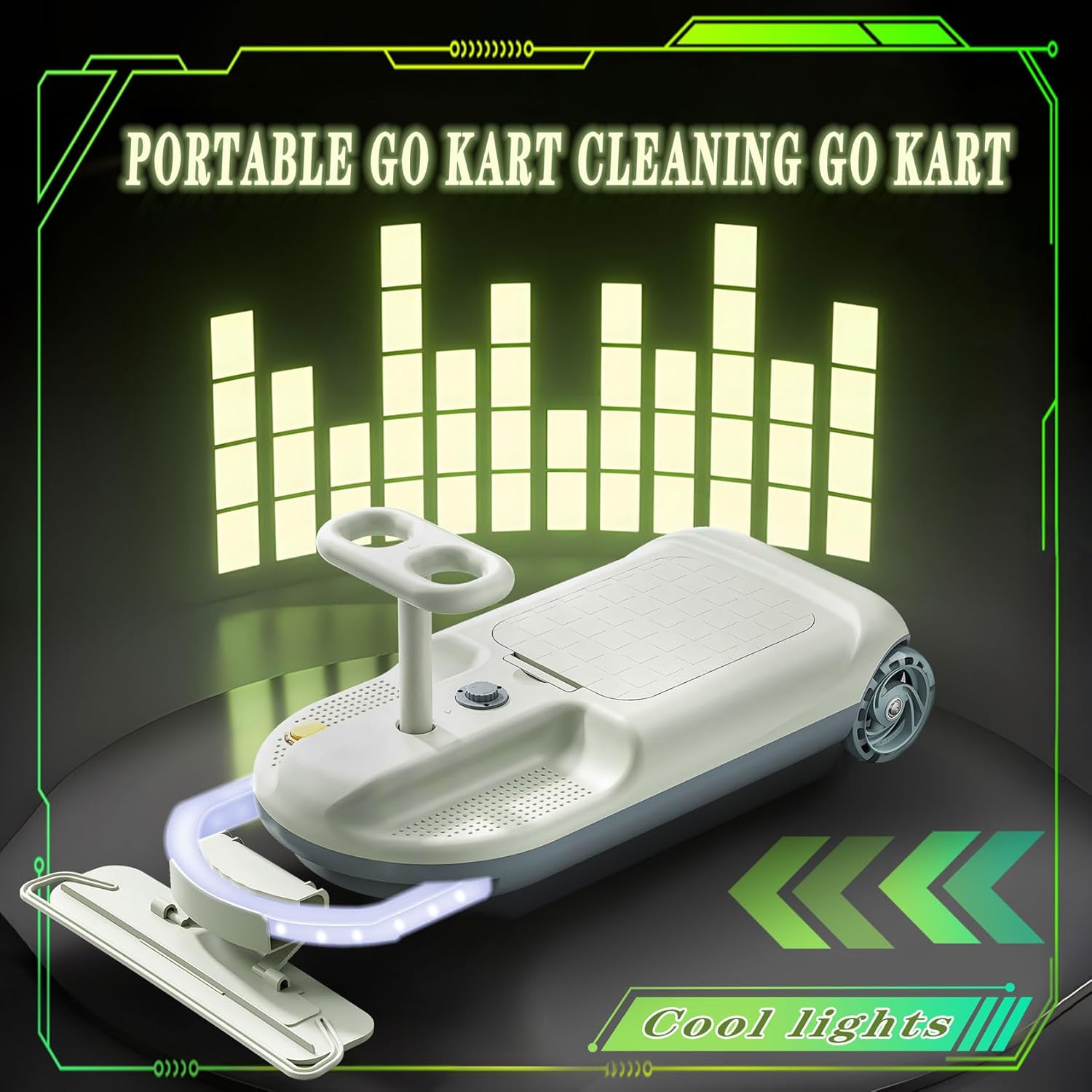 Cleaning Go Kart for Kids, Ride On Mop Floor Cleaner Go Carts with Cool Lights  Portable Mini Go Kart Retractable Cleaning Mop