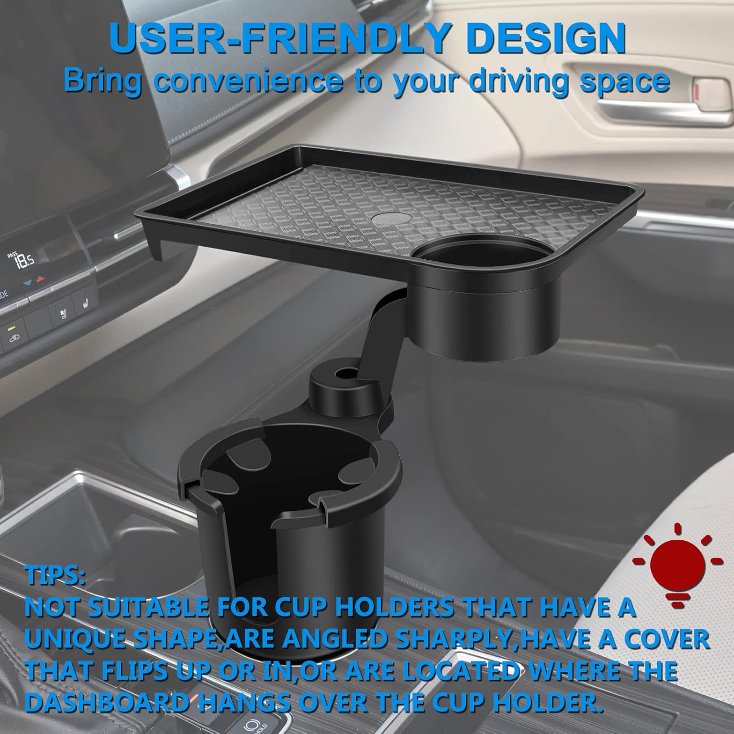 Car Cup Holder Expander with Food Tray