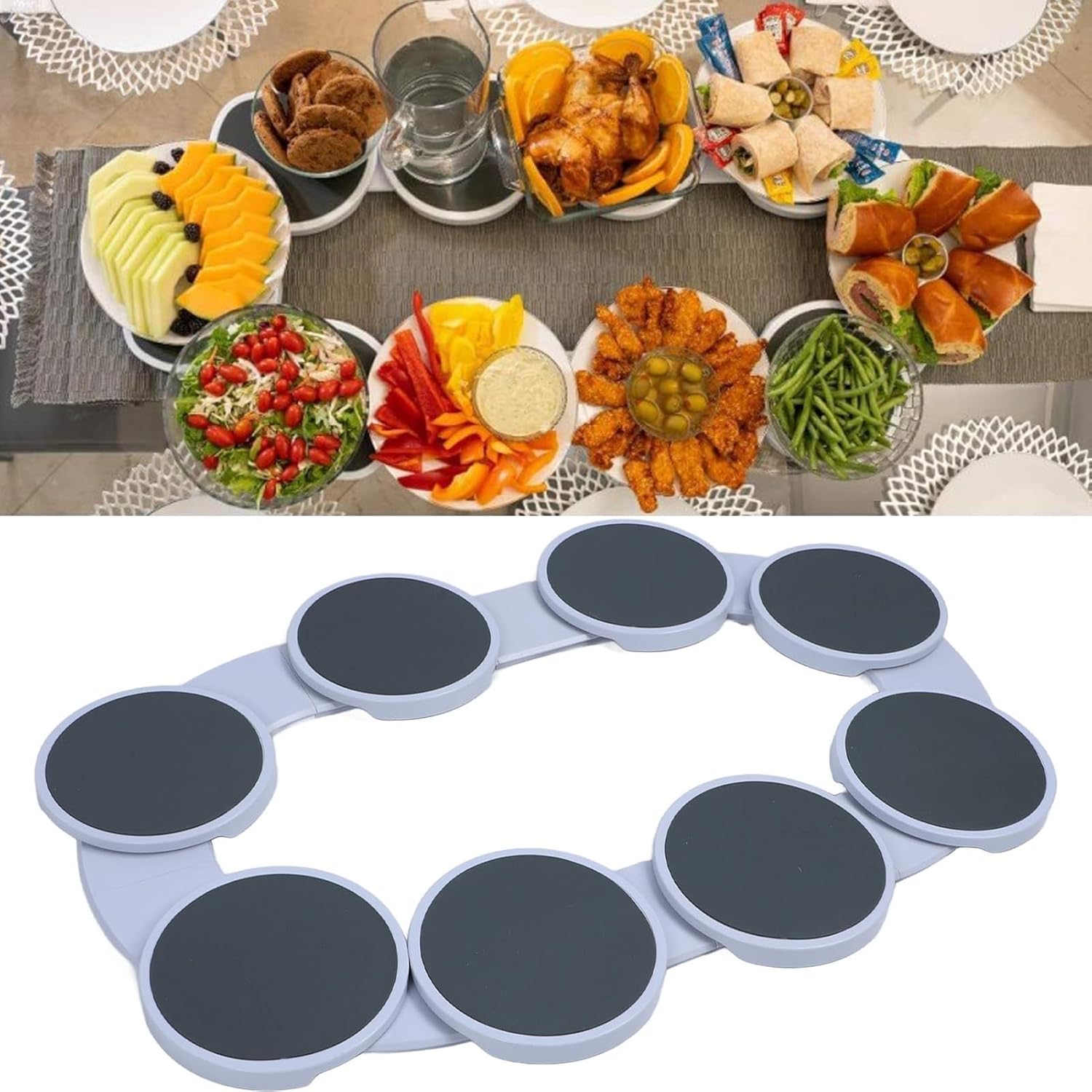 8 Dish Rotating Serving Tray Dining Table Extending Tableware