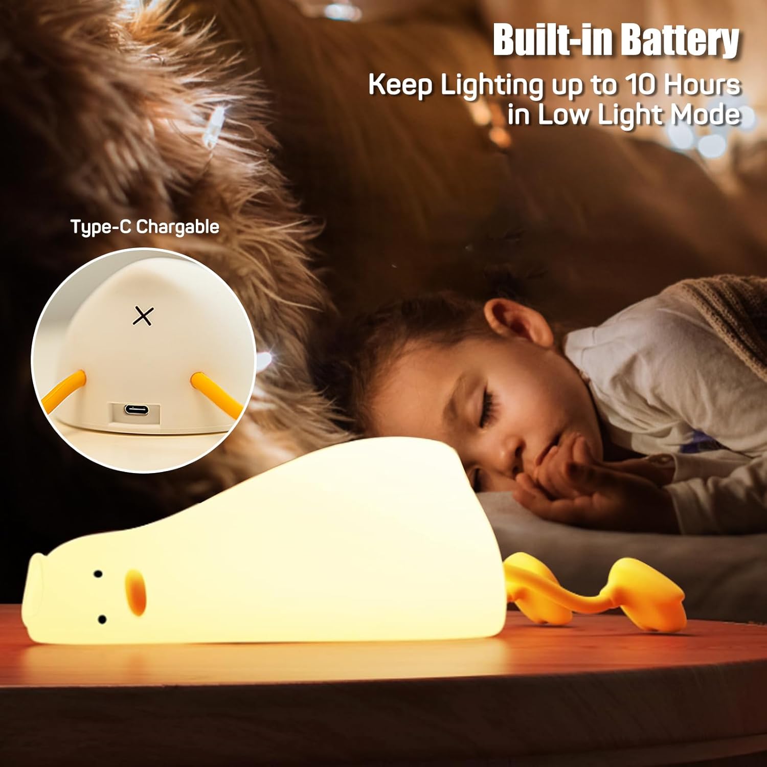 Lying Flat Duck Night Light USB Rechargeable LED