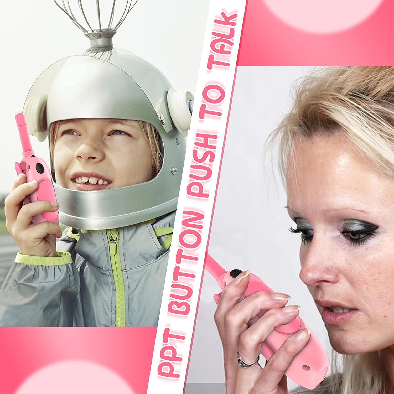ULEWAY Walkie Talkie for Kids Rechargeable Radio 3km Range, Boy Girl Toy 4-12 Years 16 Channels, Walky Talky for Outdoor Adventure, Camping, Hiking 2 Pieces Pink Blue