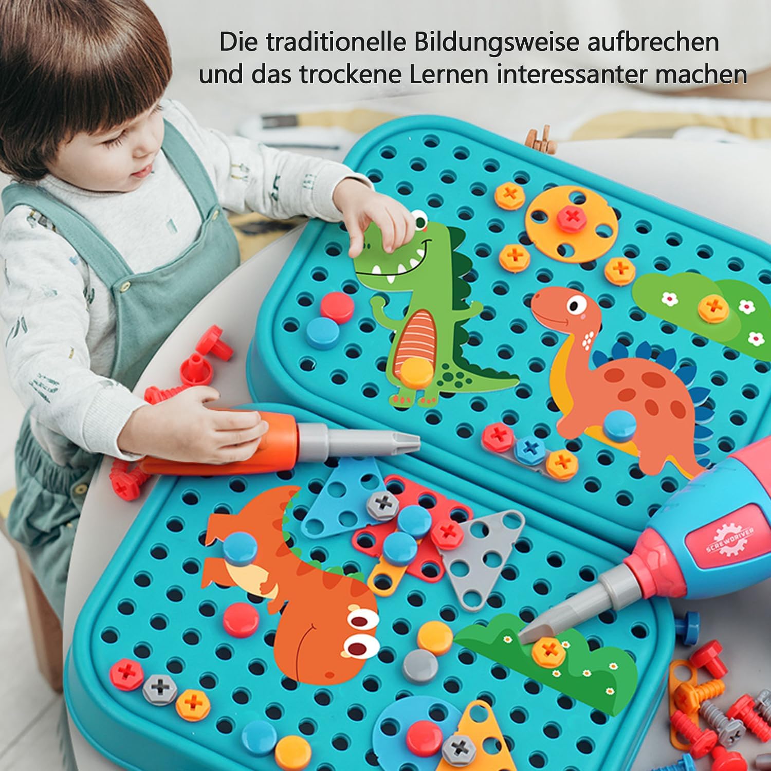 3D dinosaur puzzle including drill and tool box gift for boys and girls (211 pieces)