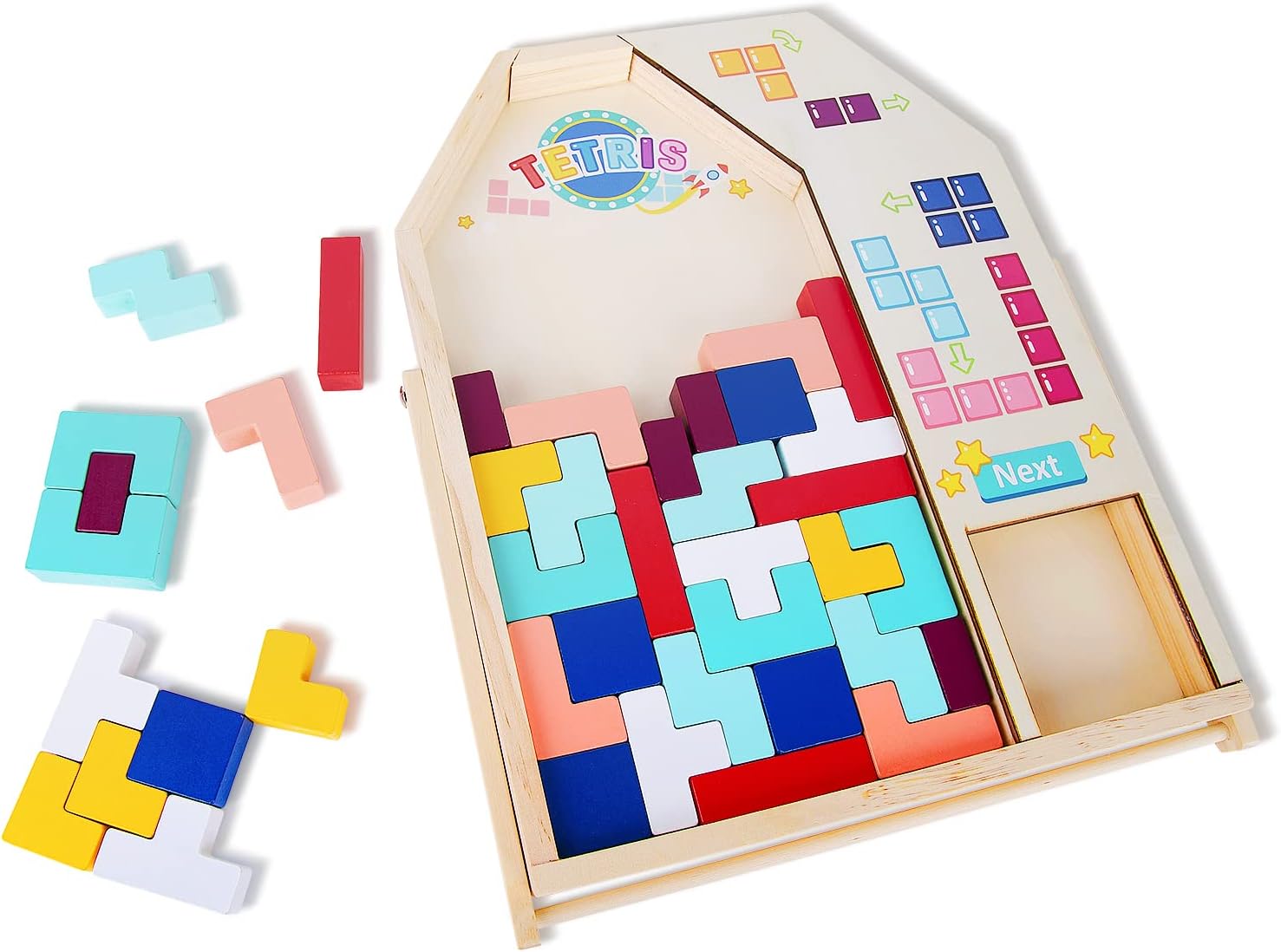 40pcs Wooden Puzzle Blocks Puzzle Intelligence Toy Set Creative 3D Russian Blocks Game Toy