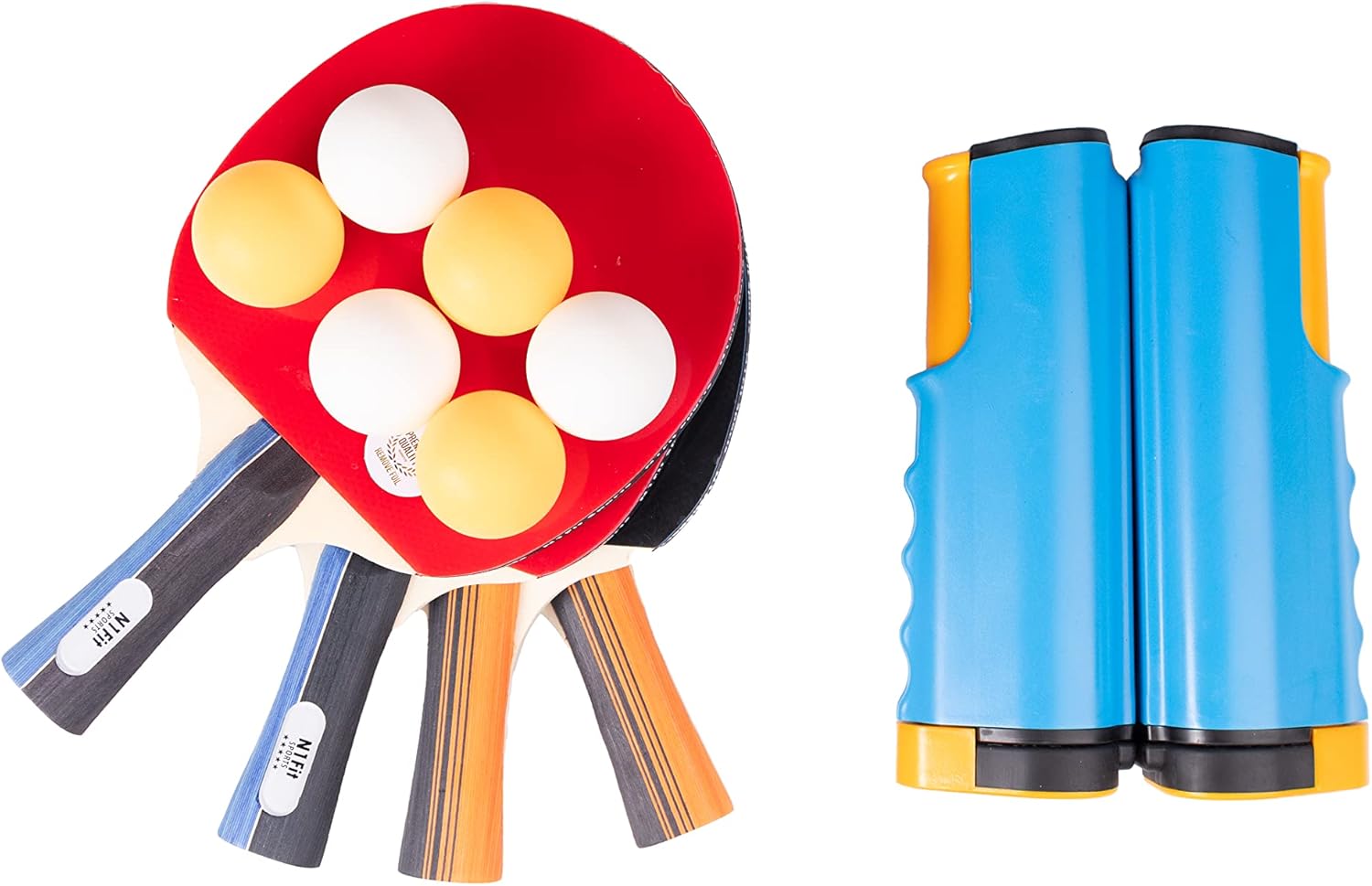 Portable Ping Pong Paddle Set with Retractable Net, 4 Paddles, 6 Balls, and Carrying Case