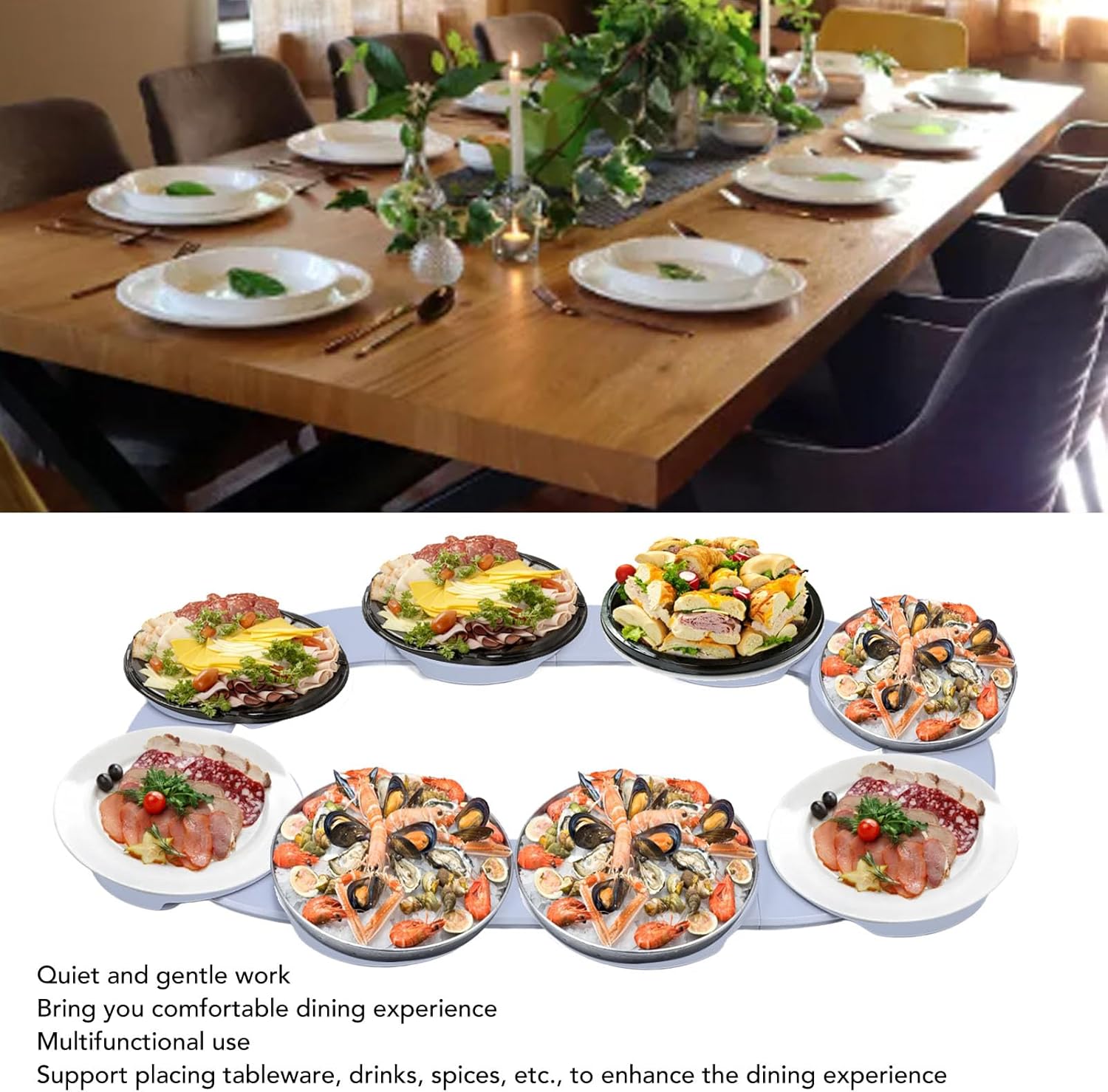 8 Dish Rotating Serving Tray Dining Table Extending Tableware