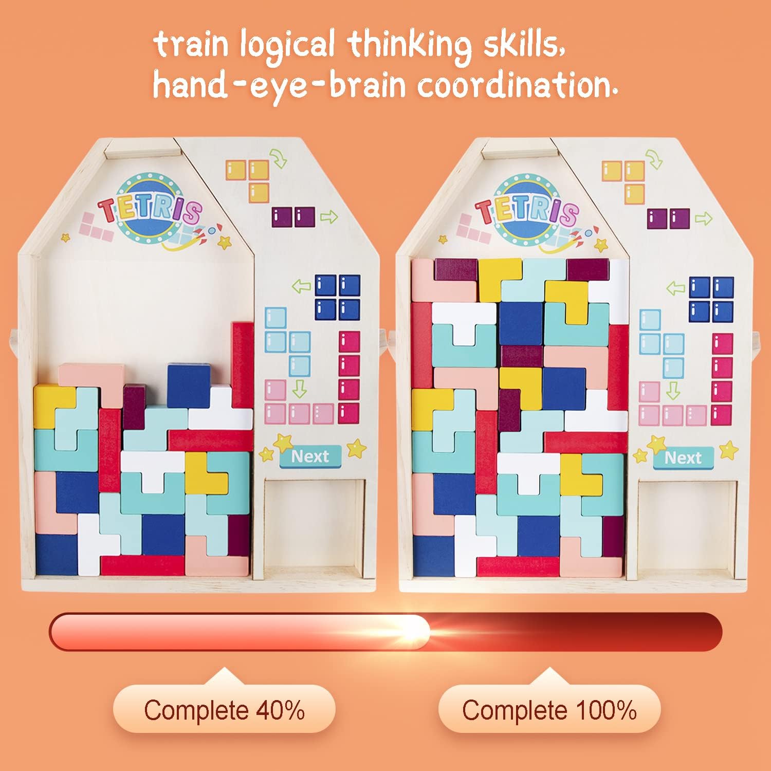 40pcs Wooden Puzzle Blocks Puzzle Intelligence Toy Set Creative 3D Russian Blocks Game Toy