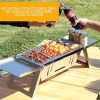 Thumbnail for BBQ Barbecue Grill Outdoor, Portable Folding Charcoal Barbecue, Stainless Steel Small Barbeque Grill for Camping Picnic Terrace Travel