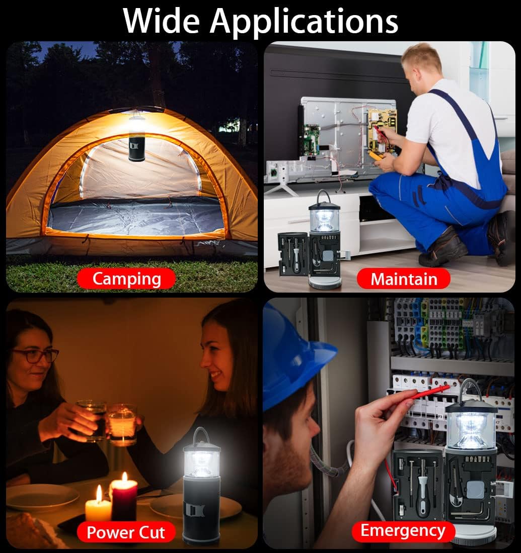 BIGTREE 2 in 1 LED Camping Tool Torch with Screwdriver Set 17 Pieces Tool Household Outdoor Emergency Light Bright Portable Lamp Hardware Tool Set (Camping Light)