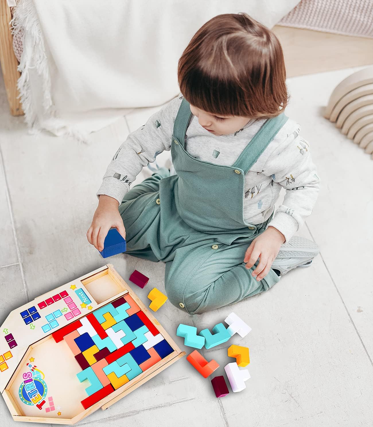 40pcs Wooden Puzzle Blocks Puzzle Intelligence Toy Set Creative 3D Russian Blocks Game Toy