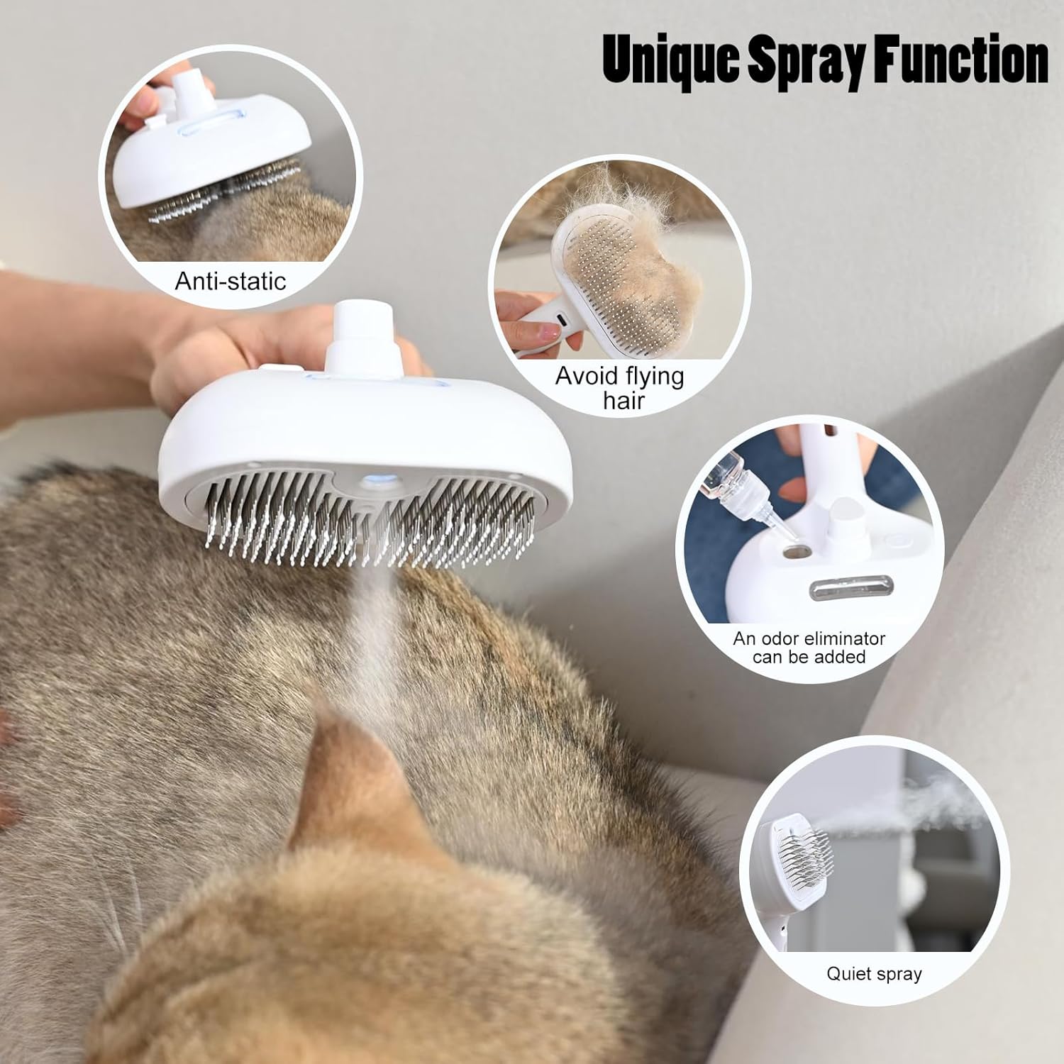 Steam Grooming Brush for Cats and Dogs - 3 IN 1 Spray Brush