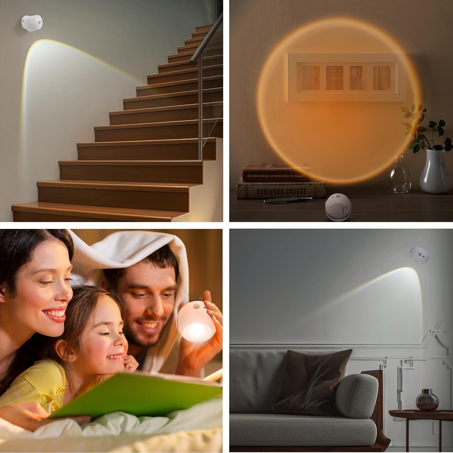 LED Wall Sconce Motion Sensor, 3 Color Sunset Lamp for Bedroom