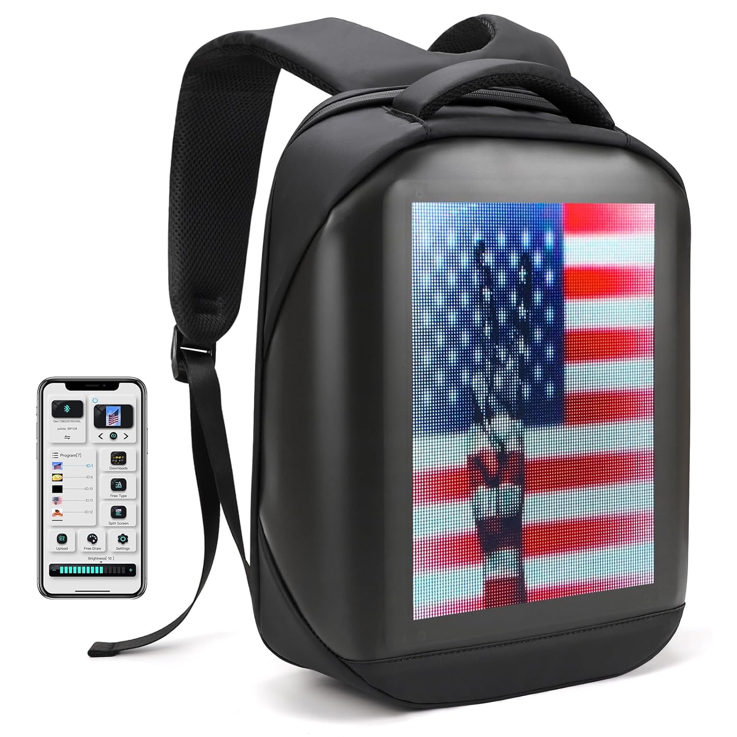 LED Backpack with DIY Programming for Motorcycle Travel and Camping 15.6 inches