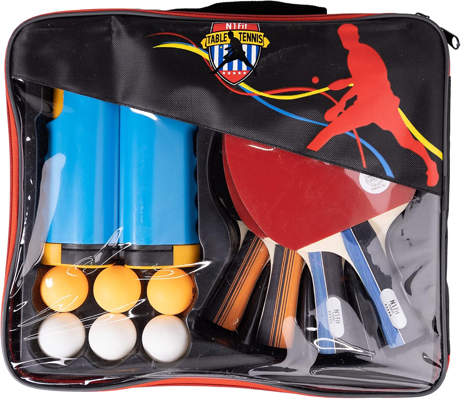 Portable Ping Pong Paddle Set with Retractable Net, 4 Paddles, 6 Balls, and Carrying Case