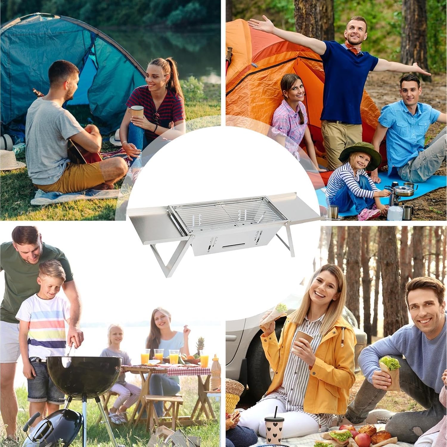 BBQ Barbecue Grill Outdoor, Portable Folding Charcoal Barbecue, Stainless Steel Small Barbeque Grill for Camping Picnic Terrace Travel