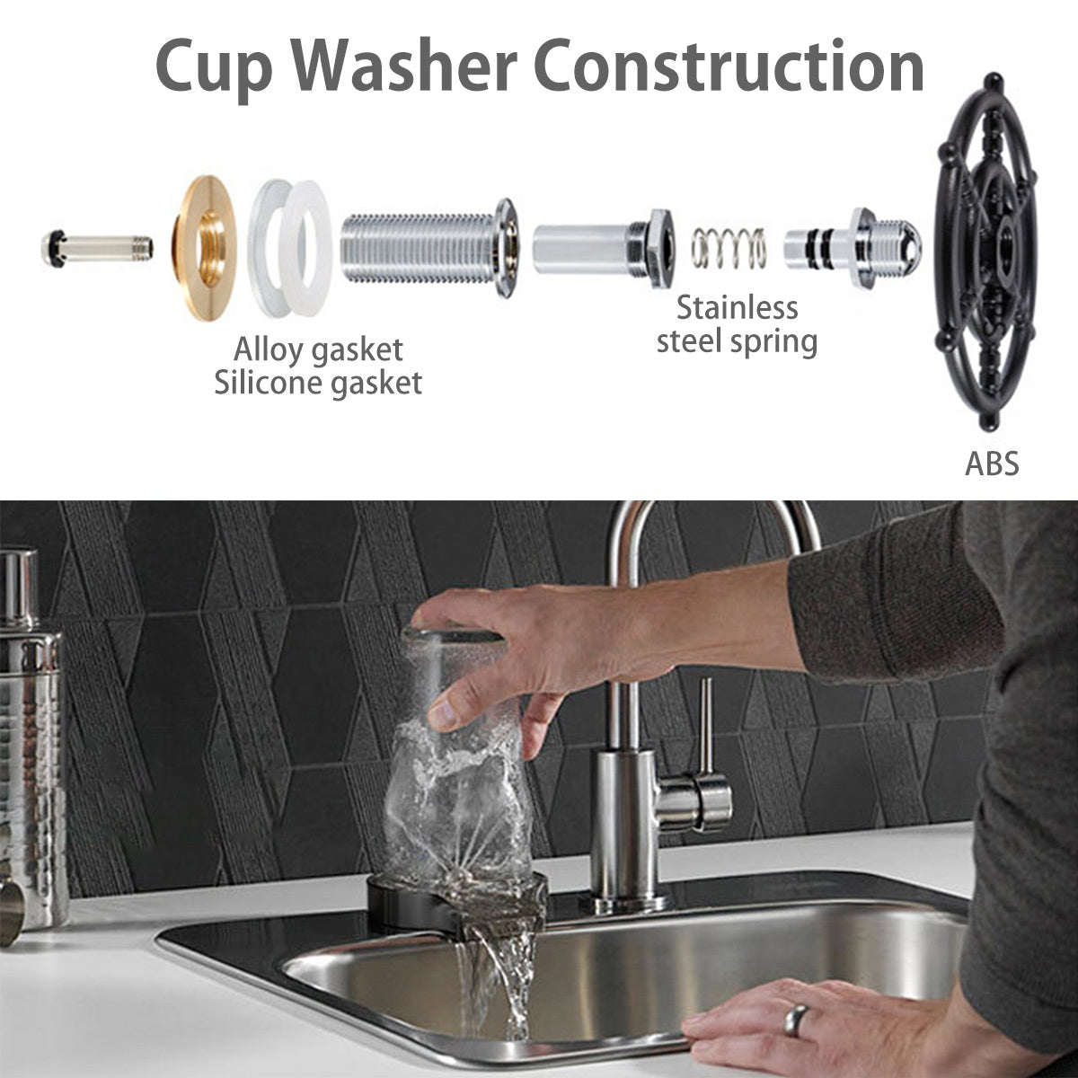 Stainless Steel Cup Washer Bar Glass Rinser High Pressure Faucet Automatic