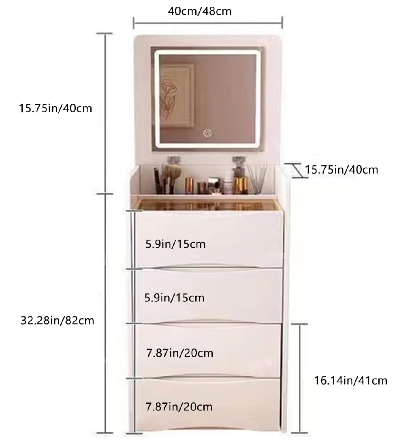 Vanity Desk with Flip Top Mirror and Lights Makeup Table with 3 Drawers and Stool Storage