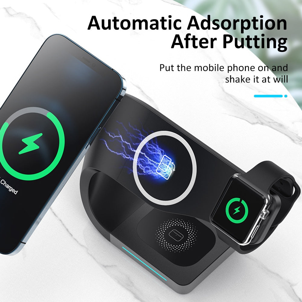 Wireless Charger Portable 15W Fast Charging Station 4 in 1 Wireless Mobile Phone Charger For Bluetooth Earphone Smart Watch