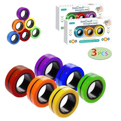 3 PCS Magnetic Fidget Rings  Fidget Toys Office School Stress Toys Magical Ring Props Tools Colorful Unzip Finger Toy for Relax Adults and Kids