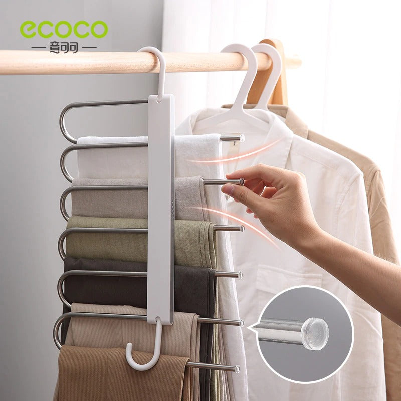 ECOCO Pants Rack Stainless Steel Clothes Hanger Closet Organizer Adjustable Pants Storage Shelf Space Saving Closet Organizer
