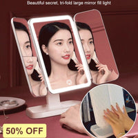 Thumbnail for Foldable Makeup Mirror with LED Light 3 Tone Lights Desktop Vanity Mirror 2X/3X Magnifying 360° Adjustable Rechargeable