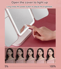 Thumbnail for Foldable Makeup Mirror with LED Light 3 Tone Lights Desktop Vanity Mirror 2X/3X Magnifying 360° Adjustable Rechargeable