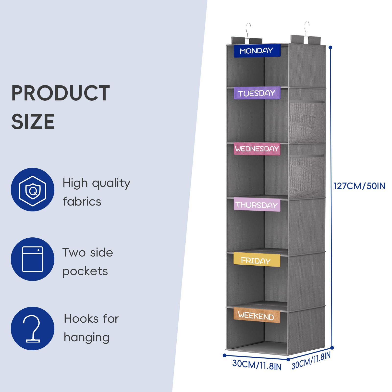 120 cm 6 Shelf Weekly Clothes Organizer Monday to Saturday