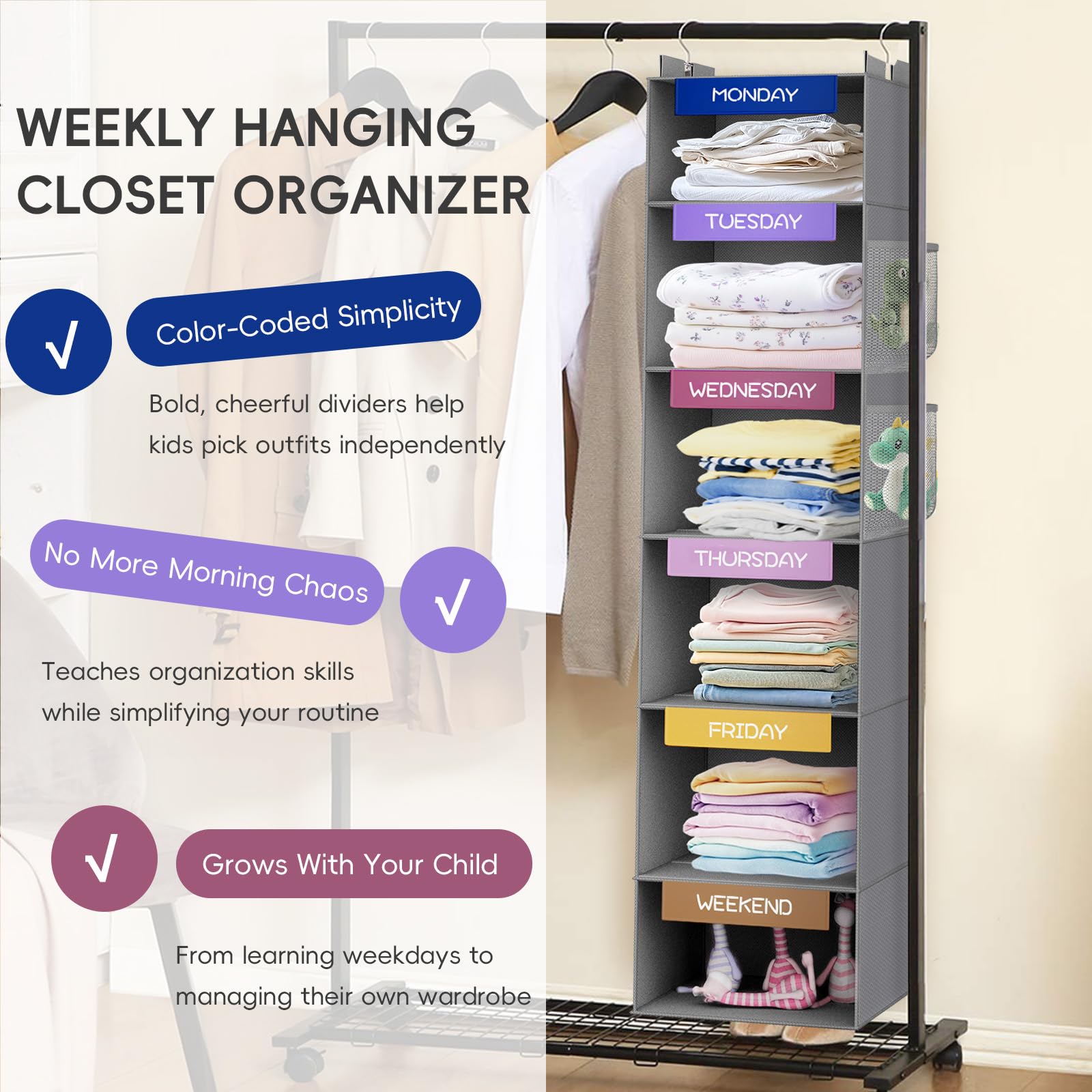 120 cm 6 Shelf Weekly Clothes Organizer Monday to Saturday