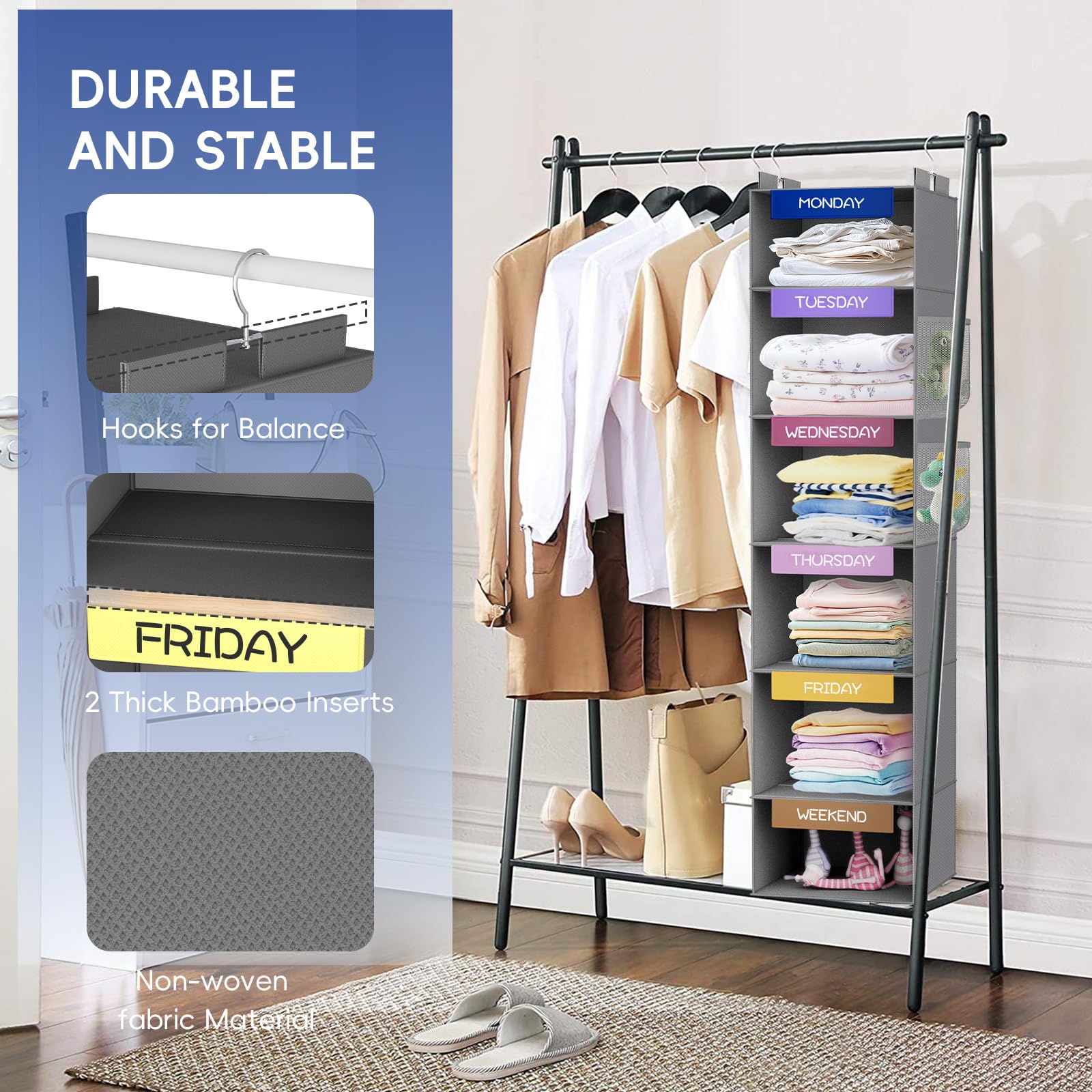 120 cm 6 Shelf Weekly Clothes Organizer Monday to Saturday