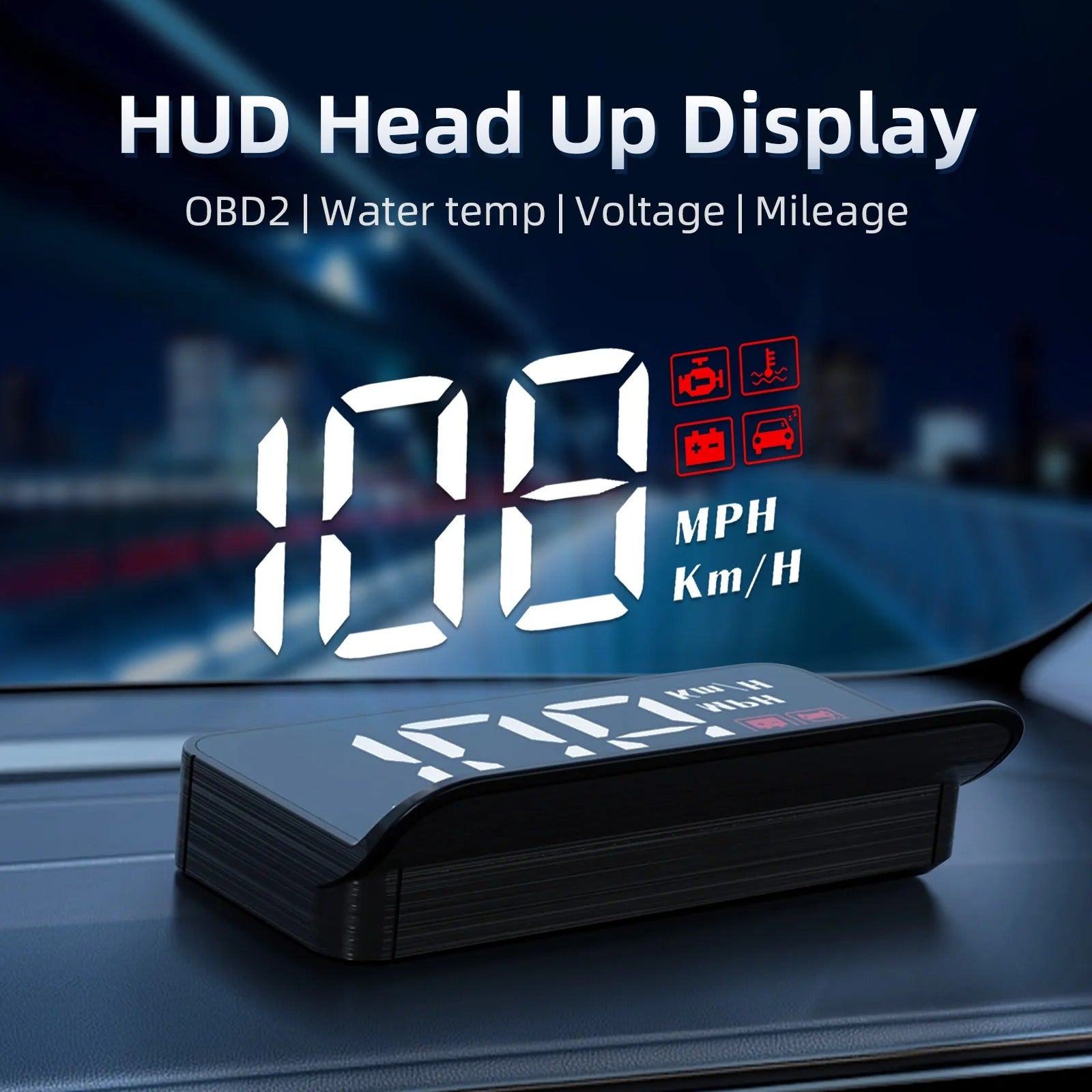 Projector Display Digital KMH MPH Car Speedometer Temperature Voltage Alarm