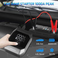 Thumbnail for Advanced Portable Car Jump Starter with Air Compressor 160 PSI & 8000mAh Battery Booster