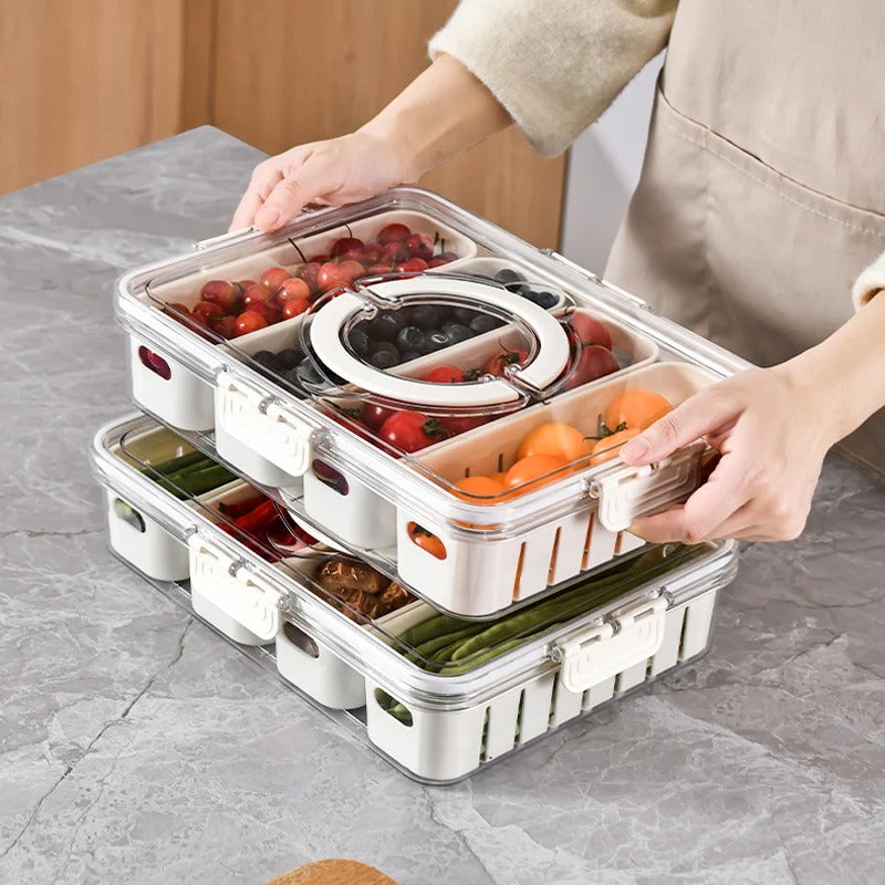 4 Grids Divided  Refrigerator Storage Box With Lid And Handle