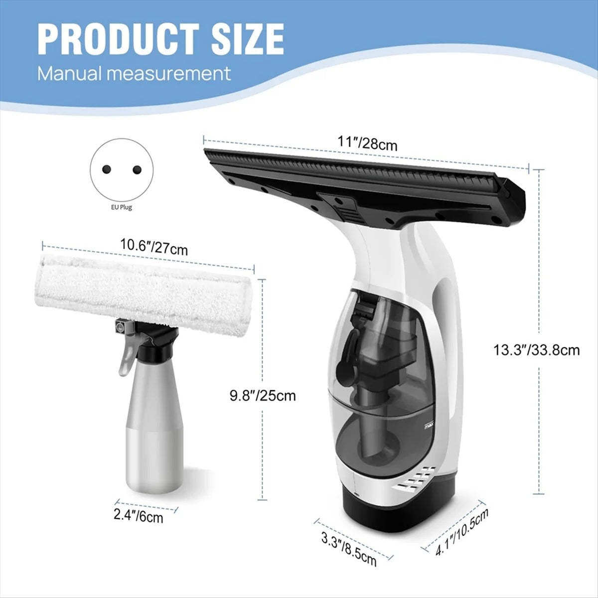 Cordless Rechargeable Window Vacuum Cleaner with Squeegee 150ml Water Tank