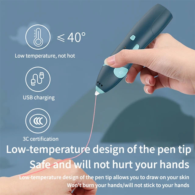 USB Rechargeable Low Temperature 3D Printing Pen DIY Creation Kids Drawing Toy - Dark Blue