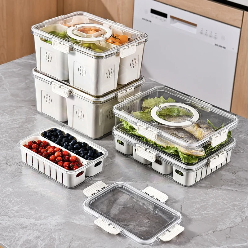 4 Grids Divided  Refrigerator Storage Box With Lid And Handle