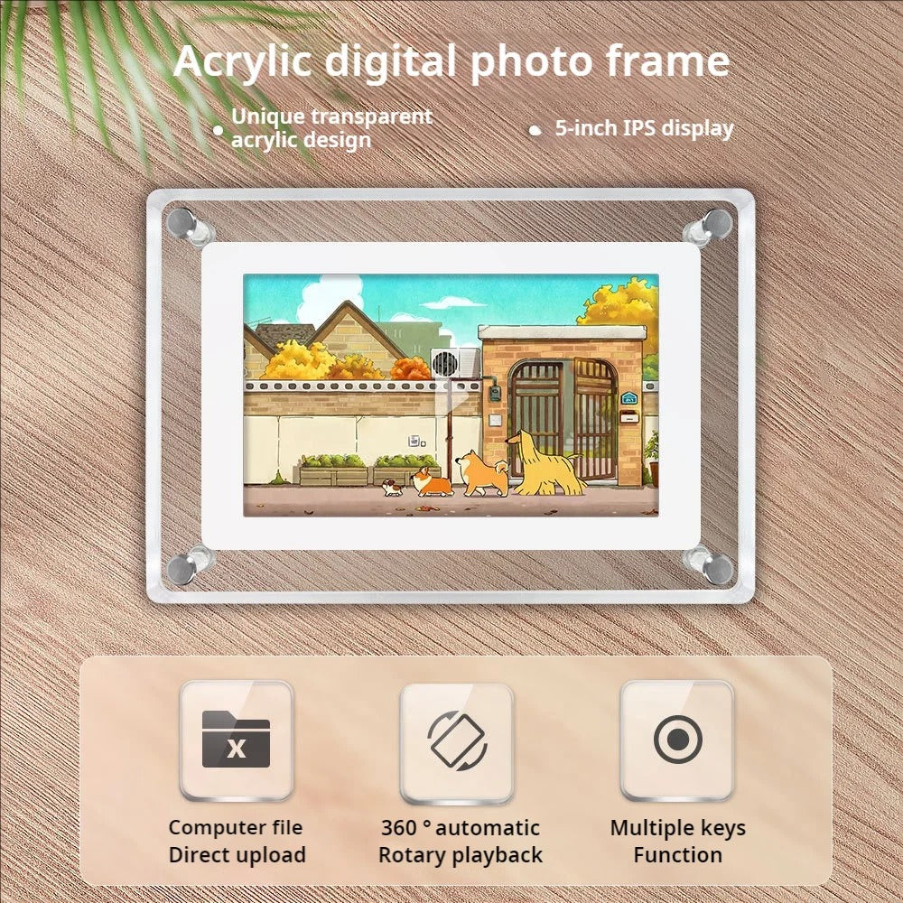 Wireless Acrylic Digital Photo Frame 5 Inch 1200mAh Vertical Display