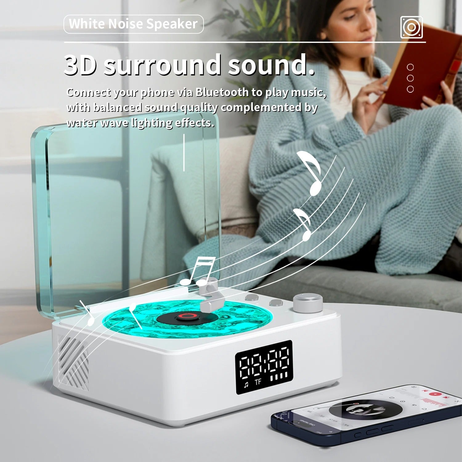 The Vinyl Player - Vintage Vinyl Record Player Bluetooth Speaker,Retro Vinyl Record Player with Adjustable Lights,