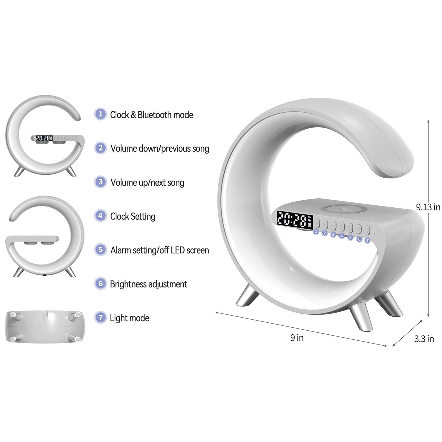 ORIGINAL Multifunctional Alarm Clock Night Light Mobile phone Wireless Charging Bluetooth Speaker Smart APP Control