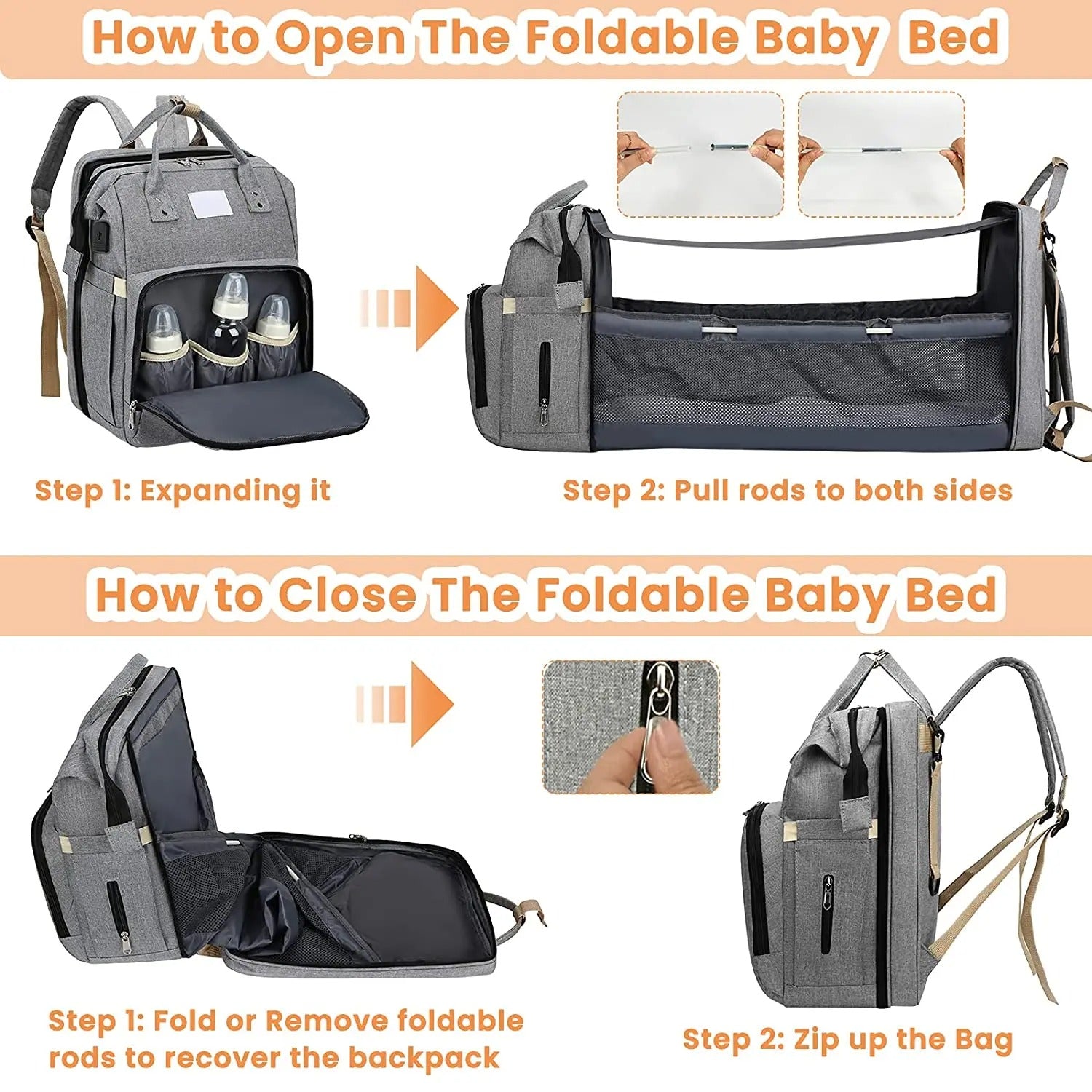 Mommy Bag Foldable  Large Capacity GREY